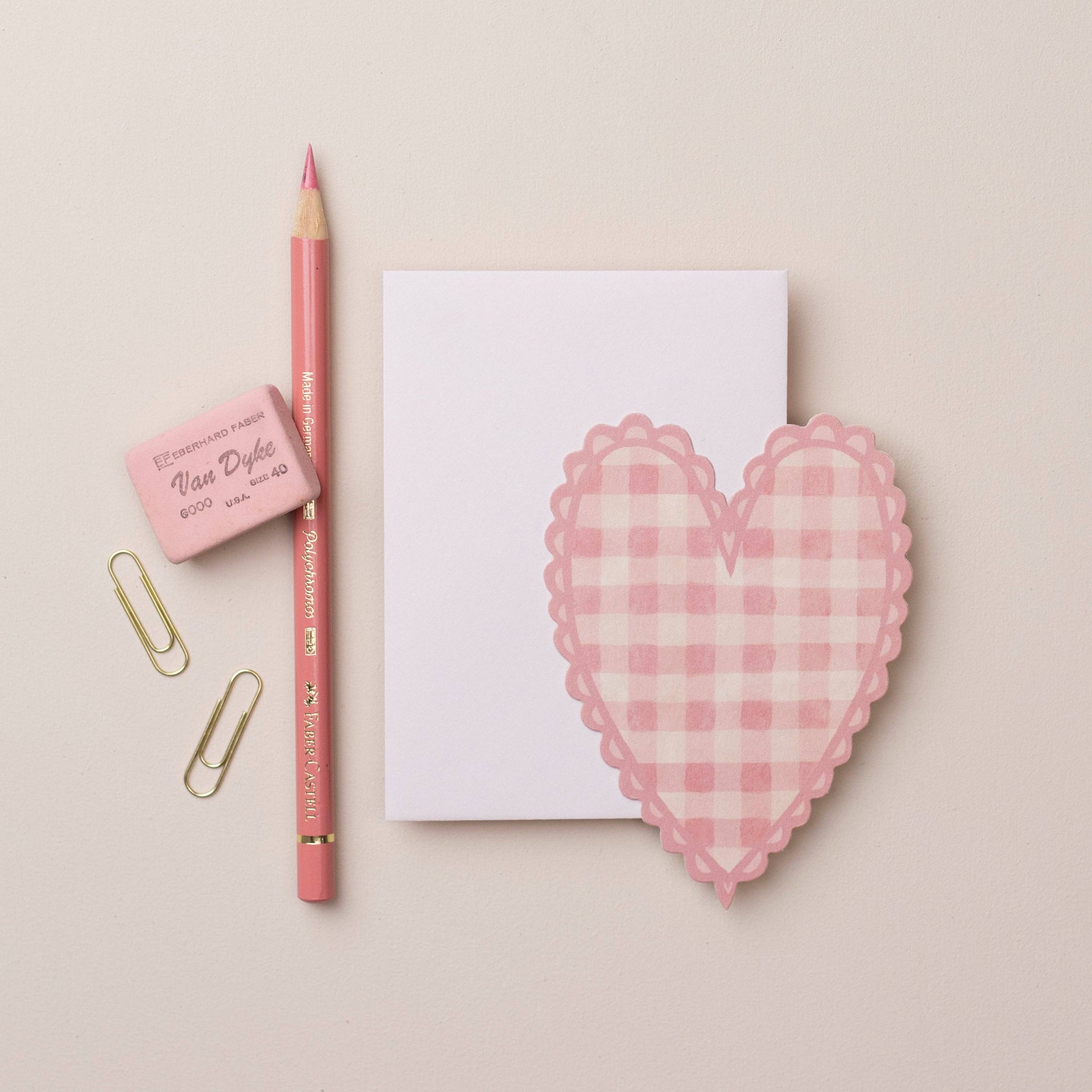 Pink Gingham Heart Mini Card